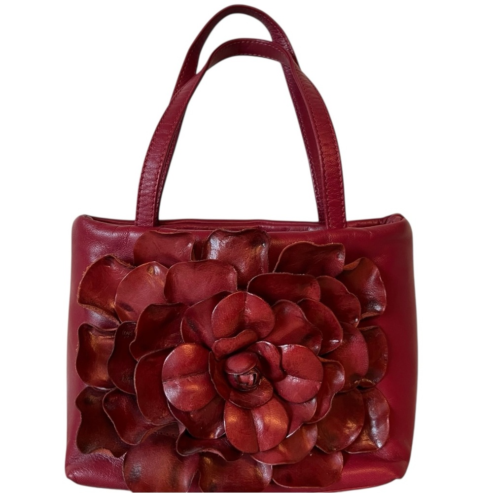 Paolo Masi Red Handbag Genuine Leather Flower Canvas Hobo Smal Bag Italy Vintage